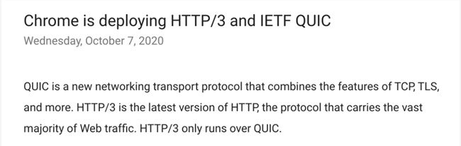 Chrome正在啟用HTTP/3，支持IETF QUIC