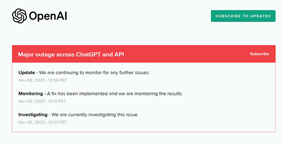 ChatGPT和API發(fā)生重大事故，中斷2小時