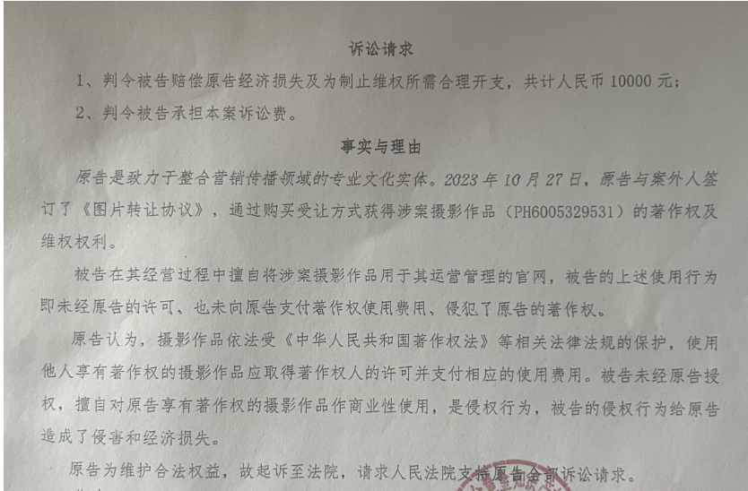 企業(yè)網(wǎng)站因使用一張有版權(quán)的圖片被告侵權(quán)